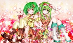  boots crossover green_hair gumi headphones macross_frontier nou ranka_lee stars thighhighs vocaloid 