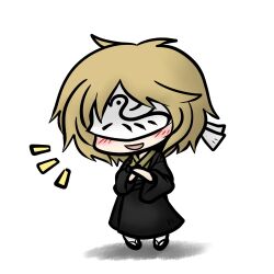  blindfold blonde_hair blush chibi commentary_request female lowres natsume_yuujinchou open_mouth sandals smile solo_focus tsubame_(natsume) yanagi_(nurikoboshi) 