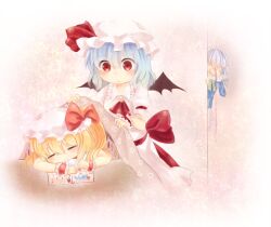  3girls ascot bad_id bad_pixiv_id bat_wings blanket blonde_hair blood blush bow braid covering_own_mouth covering_with_blanket crayon drawing dress flandre_scarlet foot_worship_(artist) grey_hair hair_over_eyes hat hidden_eyes izayoi_sakuya maid maid_headdress multiple_girls nosebleed peeking_out red_eyes remilia_scarlet ribbon short_hair side_ponytail sleeping sweatdrop touhou wings 