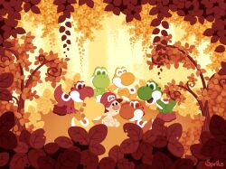  1boy animal baby dinosaur forest mario mario_(series) nature nintendo outdoors sprits super_mario_bros. yoshi yoshi&#039;s_island 