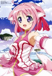  absurdres ahoge animal_ear_fluff animal_ears cloud day dog_days dog_ears dog_girl dog_tail female highres imageboard_desourced megami_magazine millhiore_f._biscotti non-web_source official_art open_mouth pink_hair pink_tail purple_eyes sakata_osamu short_hair sky solo tail 