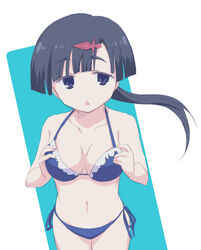  akishino_himeka bikini black_hair blue_eyes commentary_request female highres hime_cut long_hair ore_no_kanojo_to_osananajimi_ga_shuraba_sugiru ponytail sanya_(iposi) solo swimsuit 