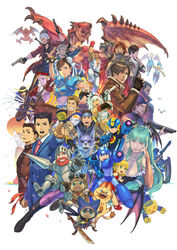  6+boys 6+girls ada_wong amaterasu_(ookami) animal_print annotation_request arisen_(dragon&#039;s_dogma) arm_cannon armor bat_print beard breath_of_fire breath_of_fire_iv cammy_white canyne capcom chris_redfield chun-li company_connection crossover dante_(devil_may_cry) date_masamune_(sengoku_basara) deadeye_(exoprimal) devil_may_cry_(series) devil_may_cry_5 dougi dragon&#039;s_dogma dragon&#039;s_dogma_(series) exoprimal facial_hair felyne fingernails firebrand formal ghost_trick gun gyakuten_saiban handgun haruto_(toraware_no_palm) helmet highres jill_valentine kamura_(armor) kirin_(armor) lance leon_s._kennedy luke_sullivan makaimura mega_man_(character) mega_man_(classic) mega_man_(series) mega_man_battle_network_(series) mega_man_legends_(series) megaman.exe monster_hunter:_world monster_hunter_(character) monster_hunter_(series) monster_hunter_rise monster_hunter_stories morrigan_aensland multiple_boys multiple_crossover multiple_girls naruhodou_ryuuichi naville_(monster_hunter_stories) nero_(devil_may_cry) netnavi nina_(breath_of_fire_iv) nuri_kazuya official_art okami pantyhose partially_annotated pointing pointing_at_viewer polearm rathalos resident_evil resident_evil_1 resident_evil_4 resident_evil_village roadblock_(exoprimal) roll_(mega_man) ryu_(street_fighter) ryunosuke_naruhodo ryuu_(breath_of_fire_iv) sengoku_basara servbot_(mega_man) sir_arthur_(makaimura) sissel_(ghost_trick) street_fighter street_fighter_6 street_fighter_ii_(series) suit sword the_great_ace_attorney toraware_no_palm vampire_(game) weapon 