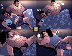  2boys abs bara black_hair blush boxers briefs bulge couple darius_(league_of_legends) draven facial_hair floral_print grey_tank_top league_of_legends lying lying_on_person male_focus male_underwear mature_male moustache multicolored_hair multiple_boys muscular muscular_male navel navel_hair nipples on_back on_bed on_person pectorals print_male_underwear red_male_underwear rybiok scar scar_across_eye scar_on_face sequential short_hair sideburns sleeping stomach streaked_hair tank_top thighs topless_male underwear underwear_only white_hair yaoi 