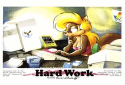  1994 1995 4_fingers amiga_(computer) amiga_1200 amiga_family amy_the_squirrel anthro blonde_hair book bra brown_body brown_fur clothing commodore_international computer computer_keyboard computer_mouse countershade_face countershade_torso countershading crt desk detailed_background electronics english_text eric_schwartz eyeshadow female female_anthro fingers floppy_disk fur furniture grey_eyeshadow hair inside keyboard makeup mammal microsoft monitor ms-dos pink_clothing psygnosis rodent sciurid signature sitting solo table tan_body tan_fur text thinking traditional_media_(artwork) tree_squirrel underwear 