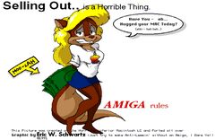  16:10 1991 aliasing amiga_(computer) amiga_family amy_the_squirrel anthro apple_inc. artist_name barefoot blonde_hair blue_clothing bottomwear brown_body brown_fur brown_nose clothed clothing commodore_international countershade_face countershade_tail countershading dialogue digital_media_(artwork) dithering english_text eric_schwartz eyeshadow feet female female_anthro fully_clothed fur greed grey_eyeshadow hair hands_behind_back makeup mammal money plantigrade restricted_palette rodent sciurid shirt simple_background skirt smile solo speech_bubble standing tail tan_body tan_fur text topwear tree_squirrel white_background white_clothing widescreen 