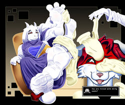  3_toes 5_fingers boss_monster_(undertale) bovid caprine charles_the_stray_kitty clothing digital_media_(artwork) duo feet female fingers foot_fetish foot_focus foot_play footwear male male/female mammal randomfreak95 socks toes toriel undertale undertale_(series) wrinkled_feet wrinkles 