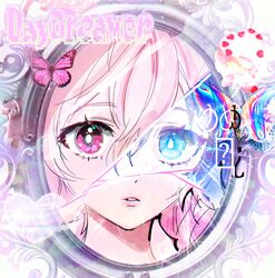  bad_id bad_twitter_id blue_eyes broken_glass broken_mirror bug butterfly character_name daydreamer_(elsword) elsword english_commentary female fractalmagnolia glass glitch hair_between_eyes heart laby_(elsword) looking_at_viewer mirror nisha_(elsword) parted_lips pink_eyes pink_hair portrait solo 