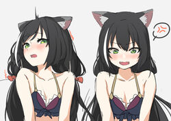  animal_ears bikini_top black_hair blush catgirl green_eyes kyaru long_hair princess_connect! tittu 