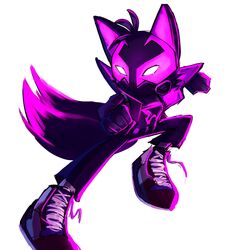  1:1 2_tails anthro bottomwear canid canine clothing copium_v cosplay crossover crossover_cosplay footwear fox gas_mask glowing hi_res jacket laces lying male mammal marvel mask miles_morales multi_tail pants prowler_(marvel) purple_glow purple_light sega shoes sneakers solo sonic_the_hedgehog_(series) spider-man:_spider-verse spider-man_(series) tail tails topwear 