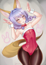  animal_ear_fluff animal_ears armpits arms_up bare_shoulders black_pantyhose blue_hair blush bow bowtie braid brown_eyes commentary_request detached_collar dog_ears dog_tail elin female fishnet_pantyhose fishnets hair_intakes highres kumehara_chiyota leotard long_hair long_tail nontraditional_playboy_bunny pantyhose playboy_bunny rabbit_girl rabbit_pose red_leotard solo strapless strapless_leotard tail tears tera_online thick_thighs thighs twin_braids twintails wide_hips wrist_cuffs 