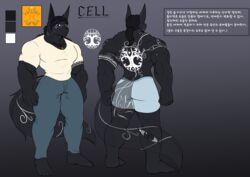  ambiguous_gender anthro black_body black_fur black_hair canid canine canis cell_(unknown) clothing eye_on_tail eyewear fur glasses hair hi_res living_tail male mammal model_sheet muscular muscular_male solo tail tattoo unknown_(artist) unusual_anatomy unusual_tail wolf 