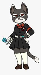  3d_(artwork) anthro atlus badge bandage bandaged_arm belt black_body black_bottomwear black_clothing black_coat black_fur black_skirt black_topwear boots bottomwear bow_tie brown_boots brown_clothing brown_footwear card clothed clothing coat digital_media_(artwork) domestic_cat felid feline felis female footwear fortune_telling fur garry&#039;s_mod gun handgun hi_res jazztronauts kotone_shiomi mammal megami_tensei megami_tensei_persona multicolored_body multicolored_fur pianist_(jazztronauts) pistol ranged_weapon red_bow_tie red_eyes sega shirt skirt socks tail_under_skirt tarot tarot_card topwear two_tone_body two_tone_fur uniform unknown_artist weapon white_belt white_body white_clothing white_footwear white_fur white_shirt white_socks white_topwear 