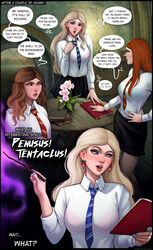  3futas aroma_sensei blonde_hair bra breasts brown_hair clothing curvy futa_only futa_sans_pussy futa_with_futa futanari ginny_weasley harry_potter hermione_granger huge_breasts large_breasts luna_lovegood miniskirt red_hair school_uniform see-through see-through_clothing see-through_top skirt wide_hips 