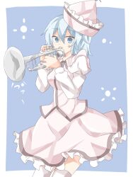  bad_id bad_pixiv_id blue_eyes blue_hair female hat instrument kuromari_(runia) merlin_prismriver short_hair solo touhou trumpet 