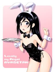  animal_ears aragaki_ayase bare_legs black_eyes black_hair bow bowtie commentary_request detached_collar female long_hair masakichi_(crossroad) ore_no_imouto_ga_konna_ni_kawaii_wake_ga_nai playboy_bunny rabbit_ears rabbit_tail tail tray wrist_cuffs 