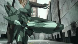  animated animated attack baqto city gundam gundam_age leg_slam lowres mecha mobile_suit no_humans robot 