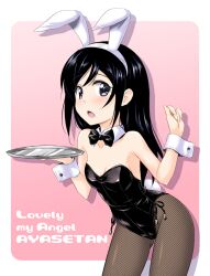  animal_ears aragaki_ayase black_eyes black_hair bow bowtie commentary_request detached_collar female fishnet_pantyhose fishnets long_hair masakichi_(crossroad) ore_no_imouto_ga_konna_ni_kawaii_wake_ga_nai pantyhose playboy_bunny rabbit_ears rabbit_tail solo tail tray wrist_cuffs 