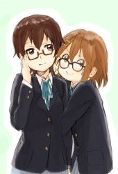  2girls bespectacled fukutarou_(enji127) glasses hirasawa_yui k-on! manabe_nodoka multiple_girls sakuragaoka_high_school_uniform school_uniform uniform 