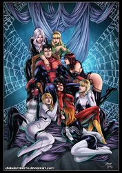  1boy 8girls ass big_breasts black_cat_(marvel) black_hair blonde_hair brown_hair bubble_butt bust busty cedric_humbert cindy_moon clothes clothing costume curvy curvy_female curvy_hips diego_bernard fantastic_four felicia_hardy female gwen_stacy gwen_stacy_(classic) hairband harem huge_breasts human human_only jessica_drew julia_carpenter large_ass large_breasts light-skinned_female light-skinned_male light_skin long_hair male marvel mary_jane_watson mask masked multiple_girls outfit peter_parker red_hair short_hair signature silk_(marvel) spider-gwen spider-man spider-man_(series) spider-woman straight sue_storm white_hair 