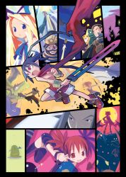  5girls 6+boys angel antenna_hair bat_wings battle black_hair blonde_hair blue_eyes blue_hair blush bow demon_boy demon_girl detached_sleeves disgaea dragon dragon_(disgaea) drill_hair elbow_gloves etna_(disgaea) flat_chest flonne gloves gordon_(disgaea) harada_takehito horns jennifer_(disgaea) kurtis_(disgaea) laharl lamington_(disgaea) long_hair makai_senki_disgaea maou_prier mid-boss_(disgaea) monster multiple_boys multiple_girls official_art open_mouth photoshop_(medium) pink_hair pointy_ears prier prinny red_eyes red_hair red_shorts robot scarf short_hair shorts skirt smile sword tail thursday_(disgaea) twintails vulcanus_(disgaea_1) weapon wings 