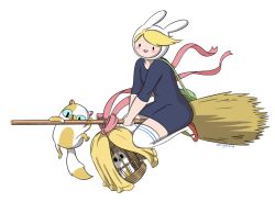  adventure_time bad_source bag birdcage broom broom_riding cage cake_(adventure_time) deighvid feline female fionna_campbell genderswap_(mtf) jiji_(majo_no_takkyuubin) kiki_(majo_no_takkyuubin) majo_no_takkyuubin parody ribbon rule_63 