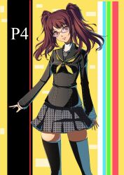  commentary_request ebicha female glasses kujikawa_rise persona persona_4 school_uniform solo thighhighs twintails zettai_ryouiki 