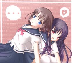  2girls black_hair blue_eyes brown_hair commentary_request kuena long_hair multiple_girls onjouji_toki red_eyes saki_(manga) saki_achiga-hen school_uniform senriyama_school_uniform serafuku shimizudani_ryuuka short_hair skirt 