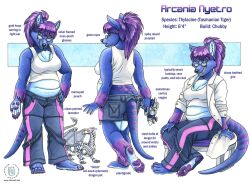  2009 anthro arcania blue_body blue_fur clothing dasyuromorph extinct female fur furgonomics futuristic hair kacey mammal marsupial model_sheet pet_(disambiguation) ponytail recently_extinct_species slightly_chubby smile tail tail_clothing thylacine tomboy 