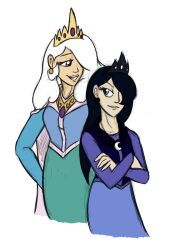  alternate_species black_hair blue_eyes clothing crown dress ear_piercing female friendship_is_magic hair hasbro headgear hi_res human humanized mammal mickeymonster my_little_pony piercing princess princess_celestia_(mlp) princess_luna_(mlp) purple_eyes royalty white_hair 