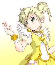  :o amraam120c blonde_hair blush bow choker commentary_request cosplay cure_peace cure_peace_(cosplay) double_bun dress female green_eyes grunhilde_serenity hair_bun kanemoto_hisako miniskirt_pirates open_mouth precure short_hair skirt smile_precure solo voice_actor_connection yellow_bow yellow_choker yellow_skirt yellow_theme 