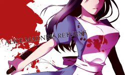  alice:_madness_returns alice_liddell_(american_mcgee&#039;s_alice) american_mcgee&#039;s_alice bad_id bad_pixiv_id black_hair blood blood_on_clothes blood_on_knife breasts copyright_name ero-dayuu female knife large_breasts long_hair no_eyes open_mouth parted_lips photoshop_(medium) reverse_grip solo 