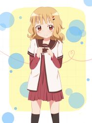  ashino bad_id bad_pixiv_id blonde_hair female layered_sleeves long_sleeves nanamori_school_uniform oomuro_sakurako school_uniform serafuku short_hair short_over_long_sleeves short_sleeves solo transparent_background yellow_eyes yuru_yuri 