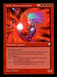  blue_hair bodysuit breasts cosine crossover earrings energy english_text engrish_text female jewelry lightning long_hair magic:_the_gathering medium_breasts pointy_ears ranguage ryouko_(tenchi_muyou!) solo spiked_hair tenchi_muyou! yellow_eyes 