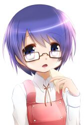  blue_eyes commentary_request female food glasses hidamari_sketch looking_at_viewer minamito open_mouth sae_(hidamari_sketch) sandwich 