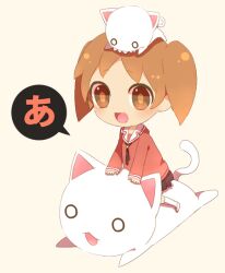  :d a_(phrase) asapaa azumanga_daiou biting blush chibi commentary_request feline female looking_at_viewer mihama_chiyo nekokoneko o_o open_mouth orange_eyes orange_hair short_hair short_twintails smile solo sploot twintails 