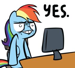  alpha_channel blue_body blue_feathers blue_fur chair computer desk electronics equid equine feathered_wings feathers female friendship_is_magic fur furniture hair hasbro low_res mammal me_gusta meme monitor multicolored_hair my_little_pony mythological_creature mythological_equine mythology pegasus rainbow_dash_(mlp) rainbow_hair reaction_image simple_background sitting smile solo table transparent_background unknown_artist wings 