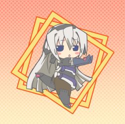  artist_request black_legwear blue_eyes bodysuit chibi dance dancing female female gray_hair grey_hair horizon_ariadust jinrui_wa_suitai_shimashita kyoukai_senjou_no_horizon kyoukaisenjou_no_horizon minigirl parody silver_hair solo white_hair 