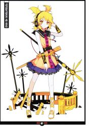  absurdres belt blonde_hair bracelet earmuffs female highres ideolo jewelry ritual_baton scabbard scan sheath shirt short_hair skirt sleeveless sleeveless_shirt solo sword touhou toyosatomimi_no_miko weapon yellow_eyes 