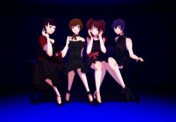  amagi_yukiko atlus black_hair blue_eyes blue_hair brown_hair kujikawa_rise long_hair long_skirt persona persona_4 ribbon satonaka_chie shirogane_naoto skirt twintails 