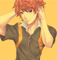  1boy bad_id bad_pixiv_id blue_eyes male_focus orange_hair sengoku_kiyosumi shiro_(reptil) simple_background solo tennis_no_ouji-sama upper_body 