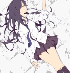  black_hair closed_eyes commentary_request crack dress_shirt female long_hair lying necktie on_back original school_uniform shimano shirt skirt sleeping sleeves_pushed_up solo 