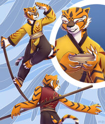  2022 4_toes 5_fingers anthro black_stripes breasts clothed clothing digital_media_(artwork) dreamworks feet felid female fingers fur hi_res kung_fu_panda mammal master_tigress orange_body orange_fur pantherine red_eyes smile solo striped_body striped_fur stripes sunnyowi tiger toes 