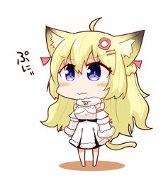  :3 ahoge animal_ear_fluff animal_ears blonde_hair blue_eyes blush braid breasts cat_ears cat_girl cat_tail chibi commentary_request detached_sleeves dress female fur_collar hair_between_eyes hair_ornament hairclip half_updo highres hololive horns kuroshiro1011 long_hair looking_at_viewer medium_breasts sheep_girl simple_background sleeveless sleeveless_dress solo tail tsunomaki_watame tsunomaki_watame_(1st_costume) virtual_youtuber white_background white_dress white_sleeves 