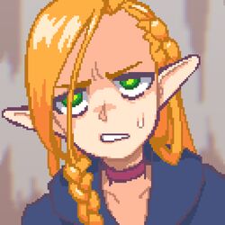  1:1 2021 blonde_hair braided_hair bust_portrait delicious_in_dungeon digital_media_(artwork) elf female green_eyes hair hcnone humanoid humanoid_pointy_ears marcille_donato not_furry pixel_(artwork) portrait solo 