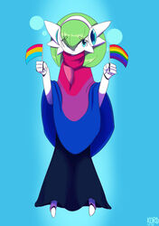  2021 4_fingers bisexual_pride_colors blue_background blue_eyes bottomwear clothing cybernetics cyborg electronics eye_through_hair female fingers flag flag_(object) gardevoir generation_3_pokemon green_eyes hair headphones hi_res holding_flag holding_object humanoid kamina_(kordcross) kordcross lgbt_pride lgbt_pride_month machine multicolored_clothing multicolored_poncho multicolored_topwear nintendo not_furry pansexual_pride_colors pokemon pokemon_(species) poncho pride_color_clothing pride_color_flag pride_color_poncho pride_color_topwear pride_colors rainbow_flag rainbow_pride_colors rainbow_pride_flag rainbow_symbol signature simple_background six-stripe_rainbow_pride_colors skirt solo topwear translucent translucent_hair 