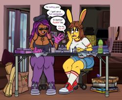  anthro big_bun_burgers breasts claire_(ponehanon) clothed clothing dungeons_and_dragons duo english_text female hasbro hi_res lagomorph leporid maeva_(muumagi) mammal ponehanon profanity rabbit text wizards_of_the_coast 