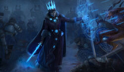  6+boys absurdres armor battle blizzard blue_eyes brooch cape commentary dress english_commentary female fur_cape fur_hat fur_trim glowing glowing_sword glowing_weapon hat highres holding holding_sword holding_weapon jewelry katarin_bokha kislev long_sleeves magic_circle monster multiple_boys purple_dress shield solo_focus standing sword total_war total_war:_warhammer_3 ushanka warhammer_fantasy weapon yoonseseon 