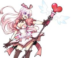  aisha_landar alternate_hair_color back_bow bad_id bad_pixiv_id black_thighhighs bow breasts dress elsword female gloves hair_ribbon happy heart holding holding_wand large_breasts limble long_hair photoshop_(medium) pink_bow pink_hair purple_eyes ribbon solo staff thighhighs wand white_background wings zettai_ryouiki 