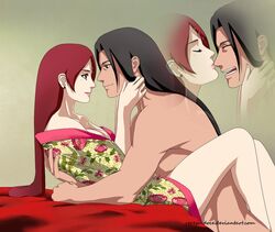  1boy black_hair female long_hair naruto naruto_shippuuden red_hair senju_hashirama tagme uzumaki_mito very_long_hair 